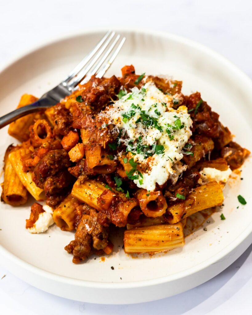 Lamb Ragu with Rigatoni & Ricotta - Love & Good Stuff
